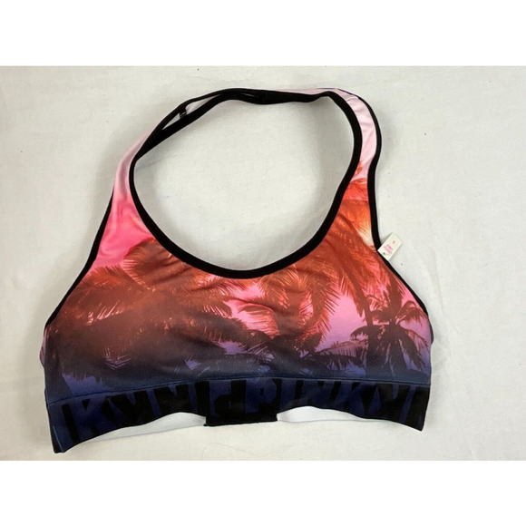 Women’s PINK Victoria’s Secret Watercolor Palm Tree Halter Sports Bra Size S NWT - Picture 1 of 2